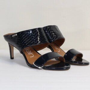 Calvin Klein Cecilly Navy Python Patent Leather Sandals